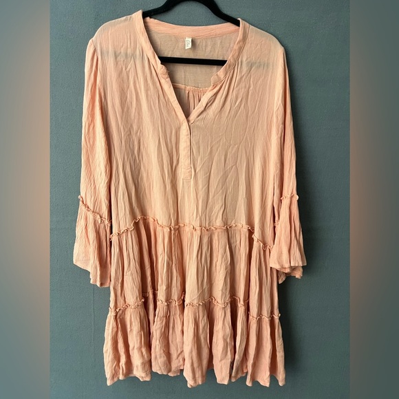 Elan Women V-Neck Tiered A-Line Boho Tunic Cover Up Mini Dress - Picture 1 of 5